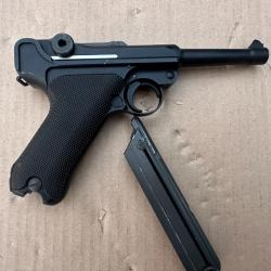 Pistolet WE P08 4" Noir Gaz Cal. 6mm - 6 mm + chargeur supplementaire