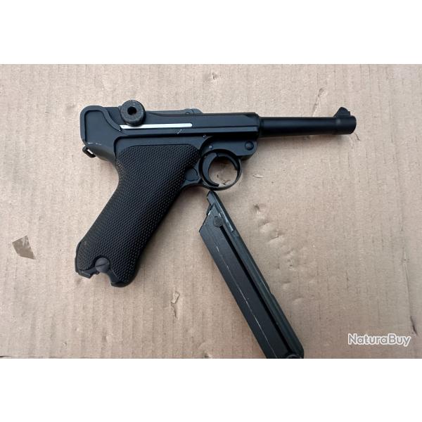 Pistolet WE P08 4" Noir Gaz Cal. 6mm - 6 mm + chargeur supplementaire