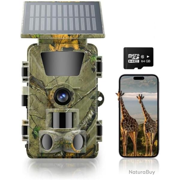 Cam�ra de Chasse 4K 60MP WiFi Bluetooth D�tection 0,1 s Batterie Carte SD 64 Go IP66 Grand Angle 120