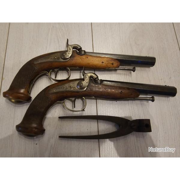 Paire de pistolet de duel a percussion 19eme