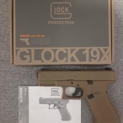 GLOCK 19X COY 4,5mm BB CO2, 3 JOULES 19R + Billes acier + sparclettes CO2 + cibles