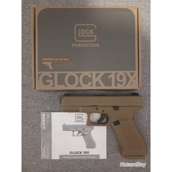 GLOCK 19X COY 4,5mm BB CO2, 3 JOULES 19R + Billes acier + sparclettes CO2 + cibles