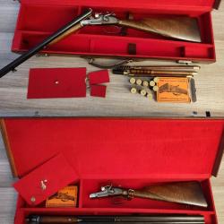 Fusil juxtapos&eacute; de luxe Li&eacute;gois 16 percussion centrale avec malette en cuir et 10 cartouches 16/65