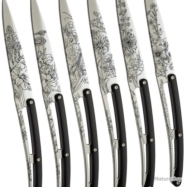 Cadeau No�l ! Set Deejo Bistro - Tattoo Blossom Miroir ABS Noir - 6 pi�ces dans coffret -2AP000010