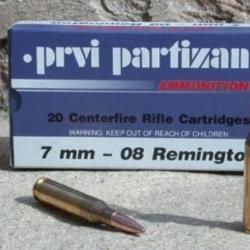 Boite munitions 7-08 Rem PPU HP 7,8 g/120 grains