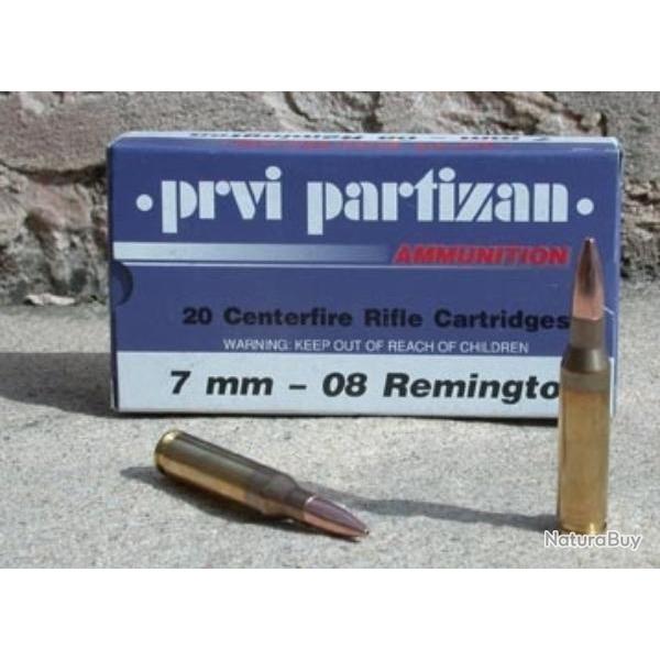 Boite munitions 7-08 Rem PPU HP 7,8 g/120 grains