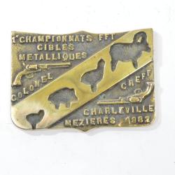 Plaque souvenir 1er Championnats FFT cibles m&eacute;talliques Charleville M&eacute;zi&egrave;res Ardennes 1982 TAR TIR