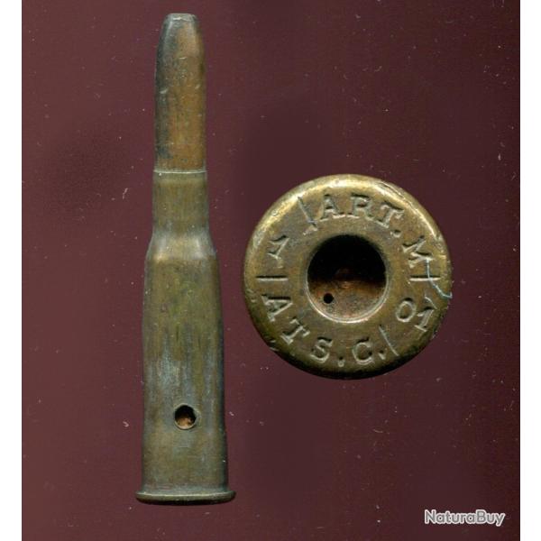 8 mm Lebel Inerte Mle 1892 - �tui ART M - Tarbes 1901 - marquage : ART.M/1/01/ATS.C./