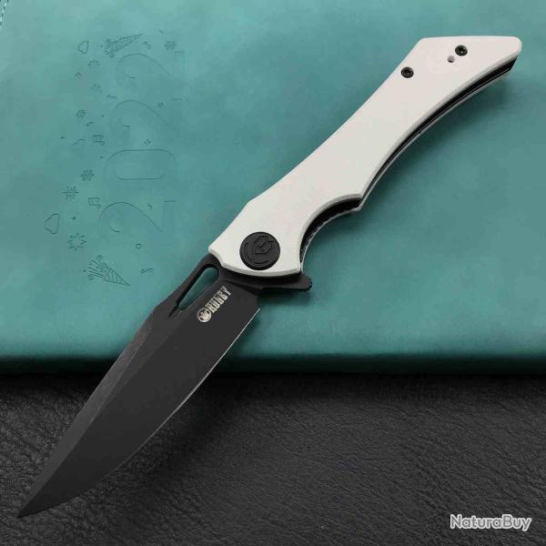 Couteau Kubey Raven Lame Acier AUS-10 Manche G-10 Ivory Liner Lock IKBS KUB245F