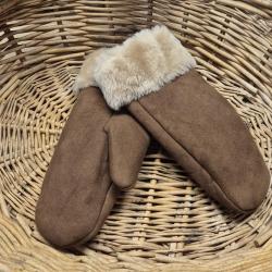 Moufles cuir NUBUCK Femme chaudes en peau d'agneau retourn&eacute;e marron glac&eacute;