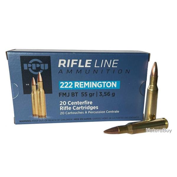 MUNITIONS PARTIZAN CALIBRE 222 REM FMJ 55GR - 3.56G x20