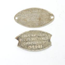 Plaques constructeur R&eacute;gie Nationale des Usines Renault carrosserie