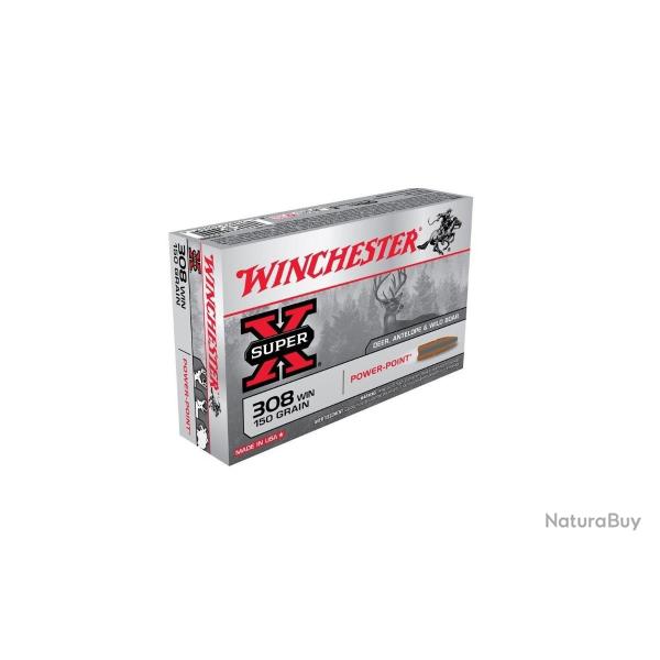 Cartouches WINCHESTER SUPER X POWER POINT - Cal: 308 WIN - 150 grs (9,7g) - Boite de 20 unit�s