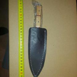 Couteau Dague Scottish Dirk Lame Acier Damas 256 Couches Manche Bois Etui Cuir Fabric Artisanale