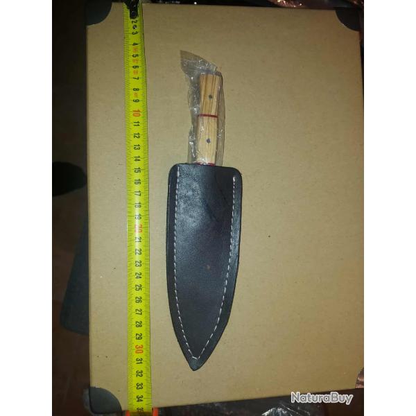 Couteau Dague Scottish Dirk Lame Acier Damas 256 Couches Manche Bois Etui Cuir Fabric Artisanale