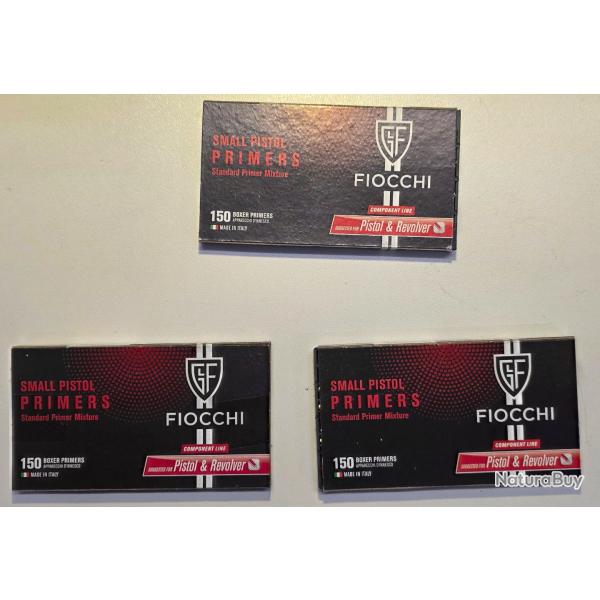 450 amorces Fiocchi - Small Pistol - Lot de 3 boites de 150