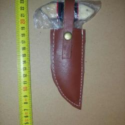 Couteau Push Dagger Lame Acier Carbone 1055 Black Manche Os & Corne Etui CUir Fabric Artisanale