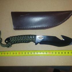 Couteau de Brousse Harpoon Lame Acier 3Cr13 Manche Corde Etui Nylon Id&eacute;al pour la Survie & la P&ecirc;che