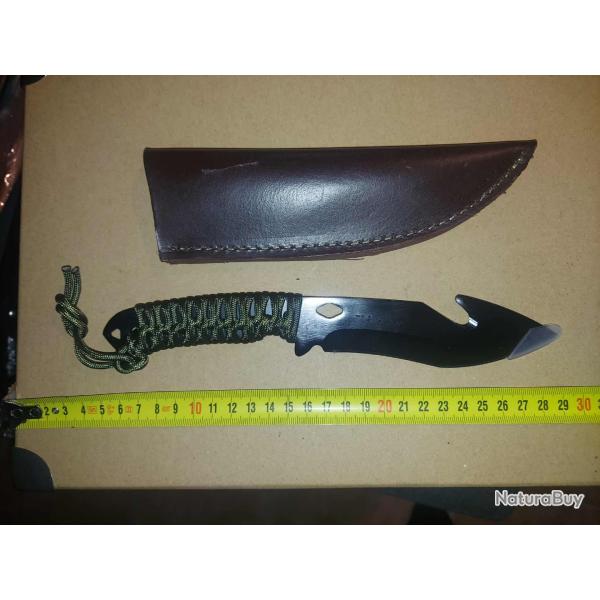 Couteau de Brousse Harpoon Lame Acier 3Cr13 Manche Corde Etui Nylon Id�al pour la Survie & la P�che