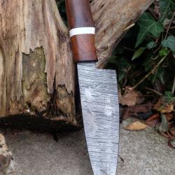 Couteau de Cuisine Style Japonais Deba Lame Acier Damas 256 Couches Manche Bois Fabric Artisanale