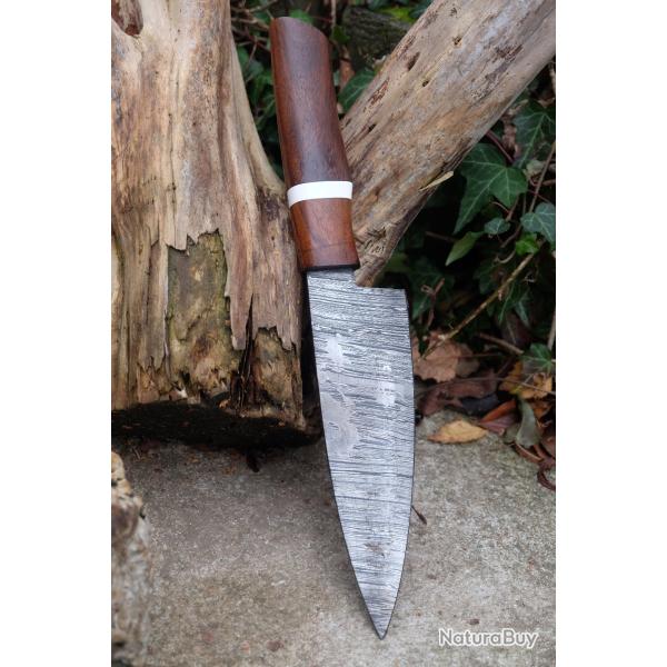 Couteau de Cuisine Style Japonais Deba Lame Acier Damas 256 Couches Manche Bois Fabric Artisanale