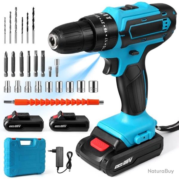 Perceuse � Percussion Sans Fil 28V Tournevis Multifonctionnel Batterie Lithium 1350 mAh Accessoire