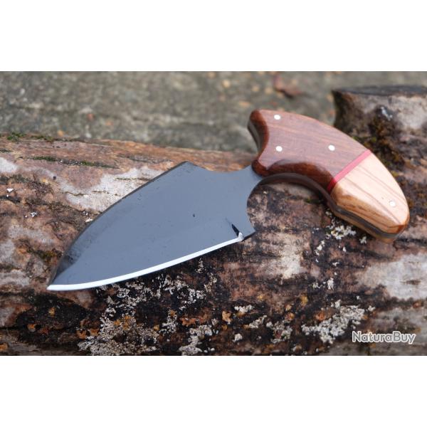 Couteau Push Dagger Lame Acier Carbone 1055 Black Manche 2 Bois Fabric Artisanale