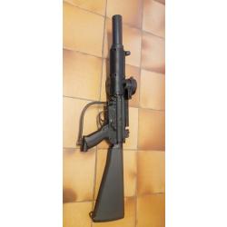 Tippmann A5 (+ kit RT) "r&eacute;ponse trigger"+ tap cap 40 billes+cross MP5+manba "neuf"+garde Main MP5sd