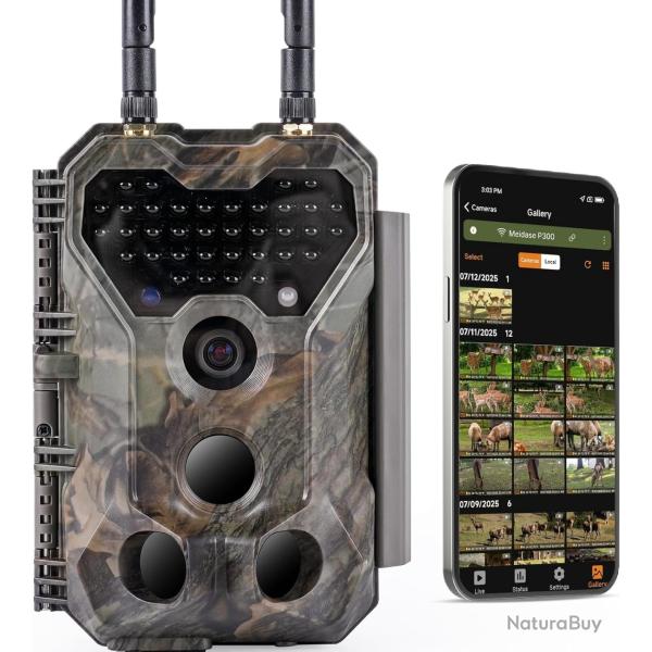 Cam�ra de Chasse P300 WiFi Bluetooth 64MP Double Antenne 50 m Vision Nocturne I D�tection 0,1 IP66