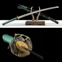 Katana de coupe, vert - acier T10 - esprit de la foret, pi&egrave;ce artisanale