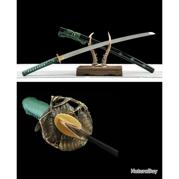Katana de coupe, vert - acier T10 - esprit de la foret, pi�ce artisanale