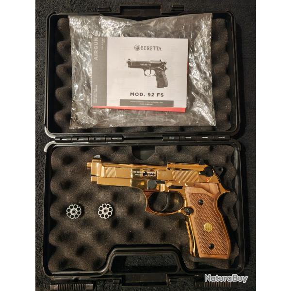 UMAREX BERETTA 92FS  "GOLD  �DITION" 4.5MM DIABOLO crosse bois "tr�s rare"
