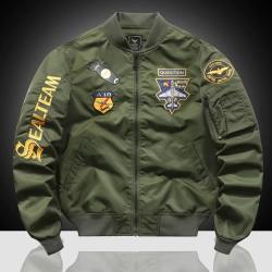 Blouson Aviateur Homme Hiver &Eacute;paissi Militaire Baseball - Vert/Noir - M &agrave; 4XL