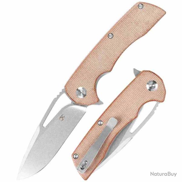 Couteau Kansept Kryo Lame Acier 12C28N Manche Micarta Marron Liner Lock KT1001M4