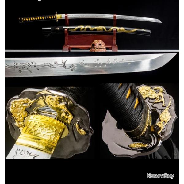 Katana Dragon - Lame de coupe, acier vivant, pour le combat et le sport de coupe