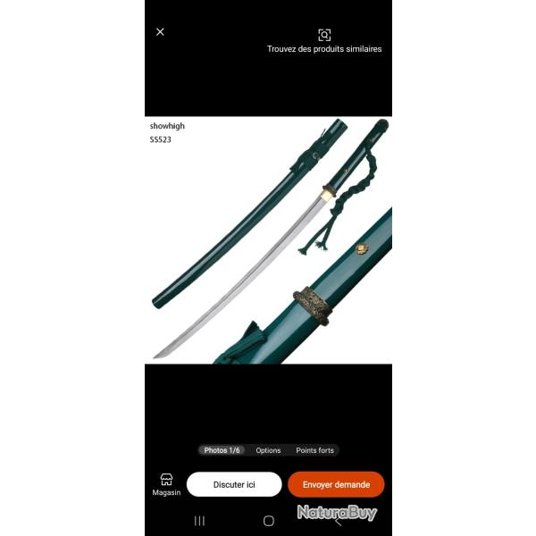 Magnifique katana traditionel en acier pour la coupe et le combat