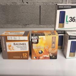 LOT CARTOUCHE CALIBRE 12/70 36G - 32G PLOMB 9 ET 8 245 CARTOUCHES