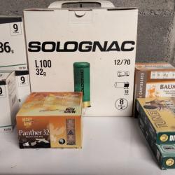 LOT CARTOUCHE CALIBRE 12/70 36G - 32G PLOMB 9 ET 8 245 CARTOUCHES