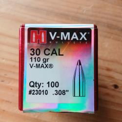 100 balles Hornady V-Max 110 grains .308
