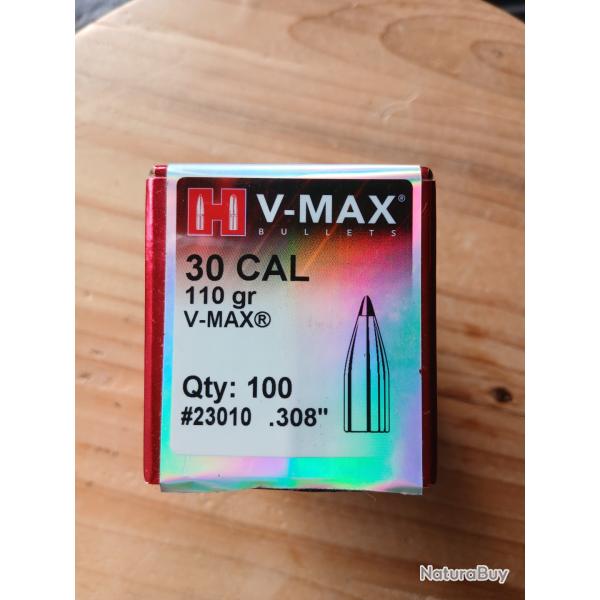 100 balles Hornady V-Max 110 grains .308