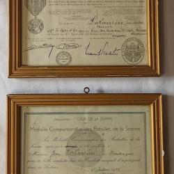 Dipl&ocirc;mes Poilu 58&egrave;me Artillerie VERDUN et la SOMME 14/18