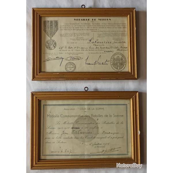 Dipl�mes Poilu 58�me Artillerie VERDUN et la SOMME 14/18