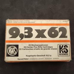 MUNITIONS RWS 9.3X62 BOITAGE ANCIEN