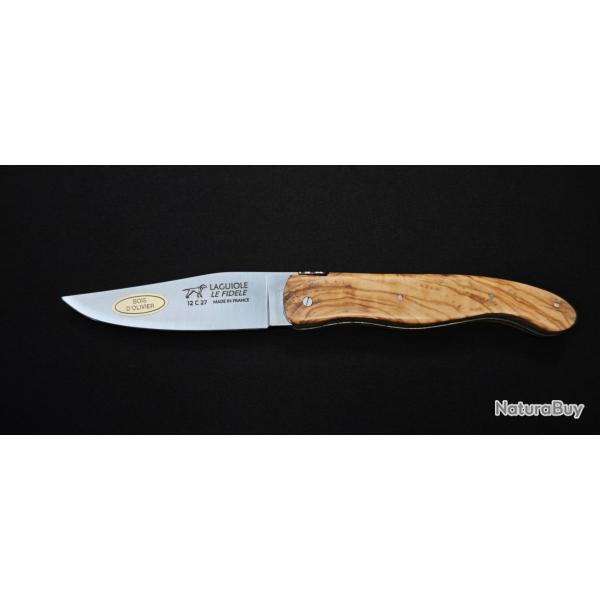Couteau de Chasse pliant Laguiole en bois d'olivier - Lame Acier Inoxydable