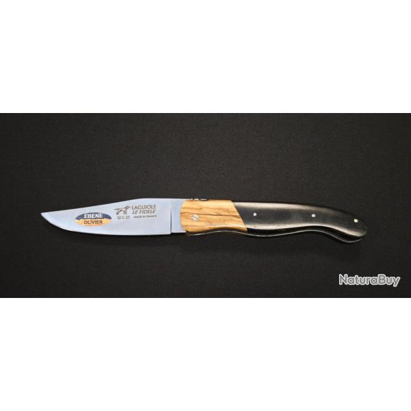 Couteau de Chasse pliant Laguiole en Bois d'�b�ne et Olivier - Lame Acier Inoxydable