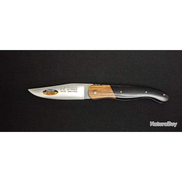 Couteau de Chasse pliant Laguiole en Bois d'�b�ne et Olivier - Lame Acier Inoxydable