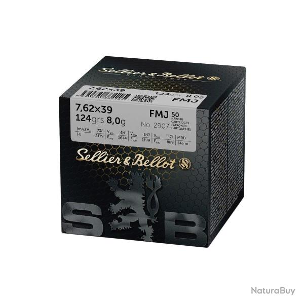 Cartouches SELLIER & BELLOT calibre 7.62x39 fmj 124grs 8g x50