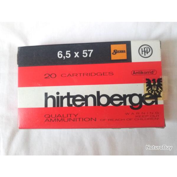 Boite compl�te de cartouches Hirtenberger 6,5x57 Ogives Sierra 120gr