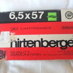 Boite compl&egrave;te de cartouches Hirtenberger 6,5x57 Ogives Nosler 105gr