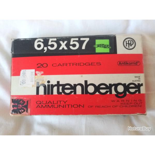 Boite compl�te de cartouches Hirtenberger 6,5x57 Ogives Nosler 105gr
